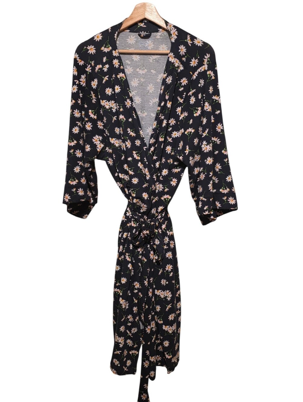 Vera Bradley Knit Tie Front Navy Blue Robe Falling Daisies Print EUC Sz L/XL